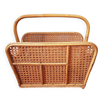 Rattan and cane magazine rack