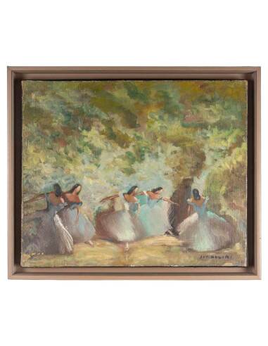 Peinture, huile sur toile, Les danseuses, signé Spadolini, début du XXème s