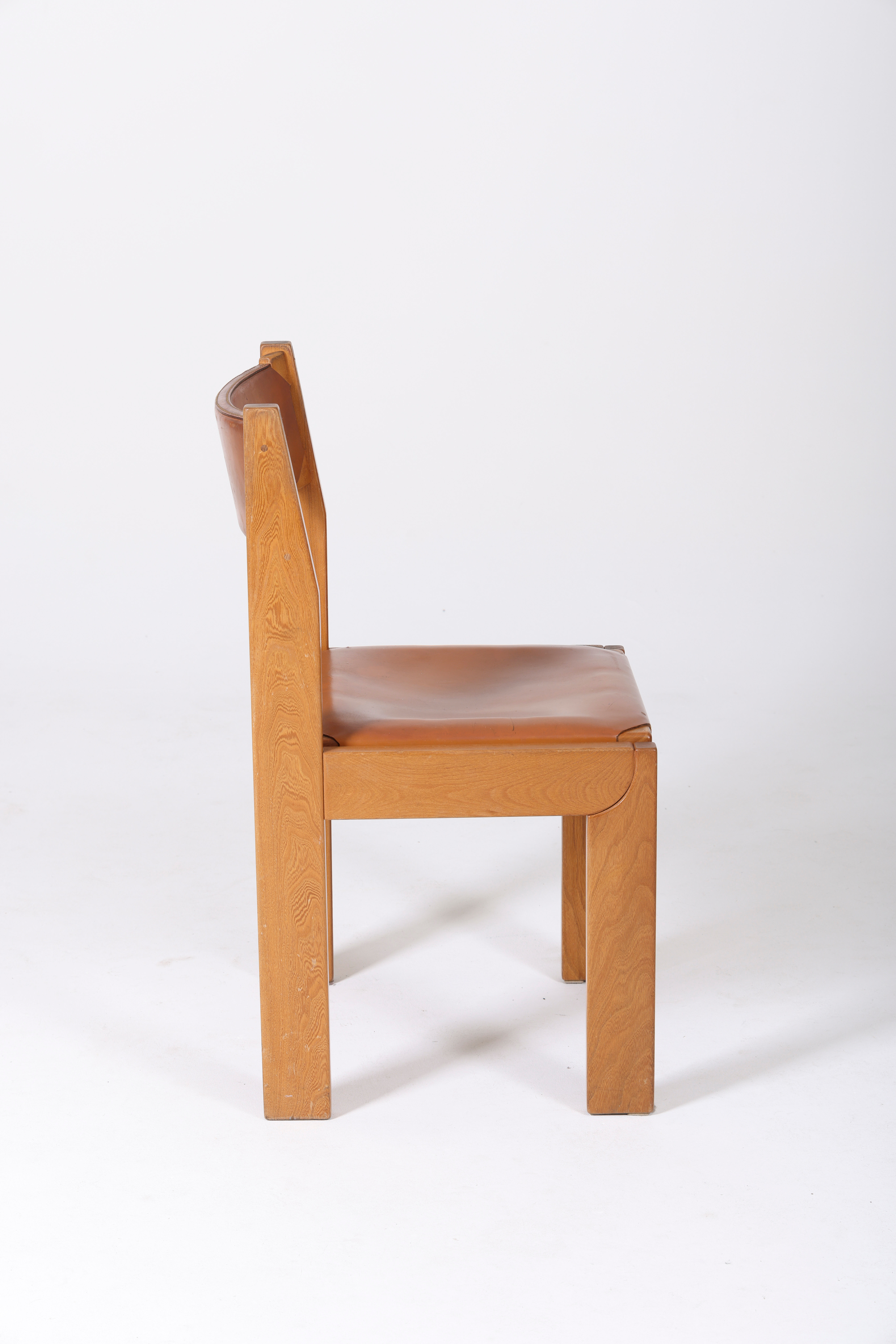Chaises marron en cuir et bois, 1970s