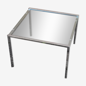Table basse vintage carrée chrome et verre