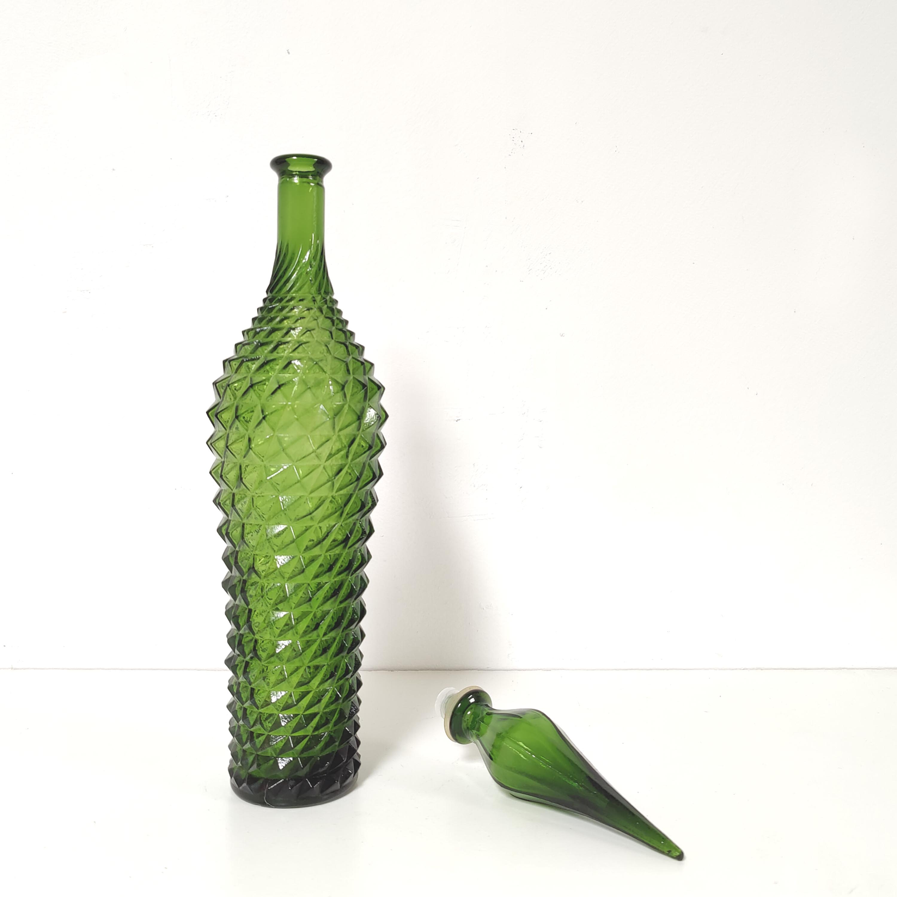 Green frosted glass decanter bottle