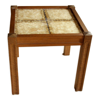 1950s rockabilly solid wooden plant stand with ceramic tiles, vintage