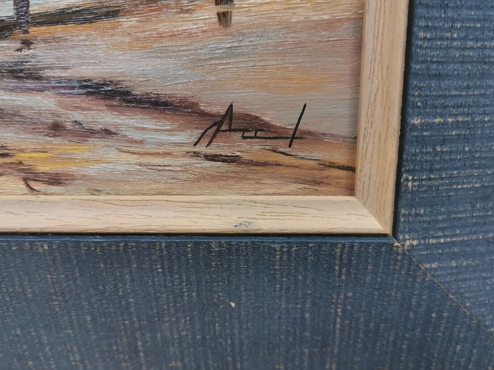 Table , HSP oil signed ACCL . seaside scenery , sunset