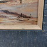 Table , HSP oil signed ACCL . seaside scenery , sunset