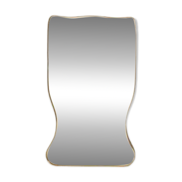 Golden brass mirror in the style of Gio Ponti and the 1980s.
