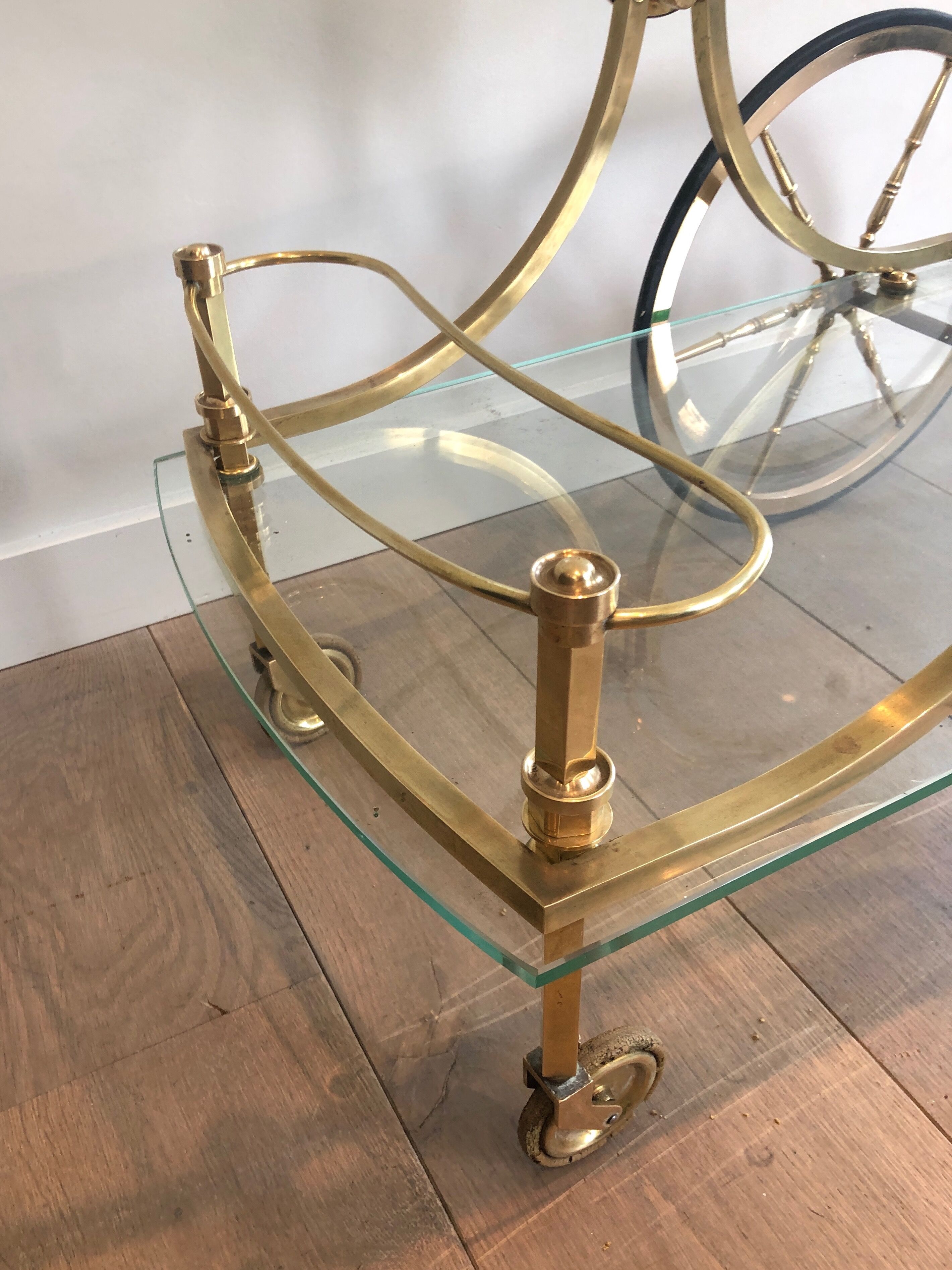 Neo classical style table in silver and gold metal and glass