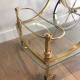 Neo classical style table in silver and gold metal and glass