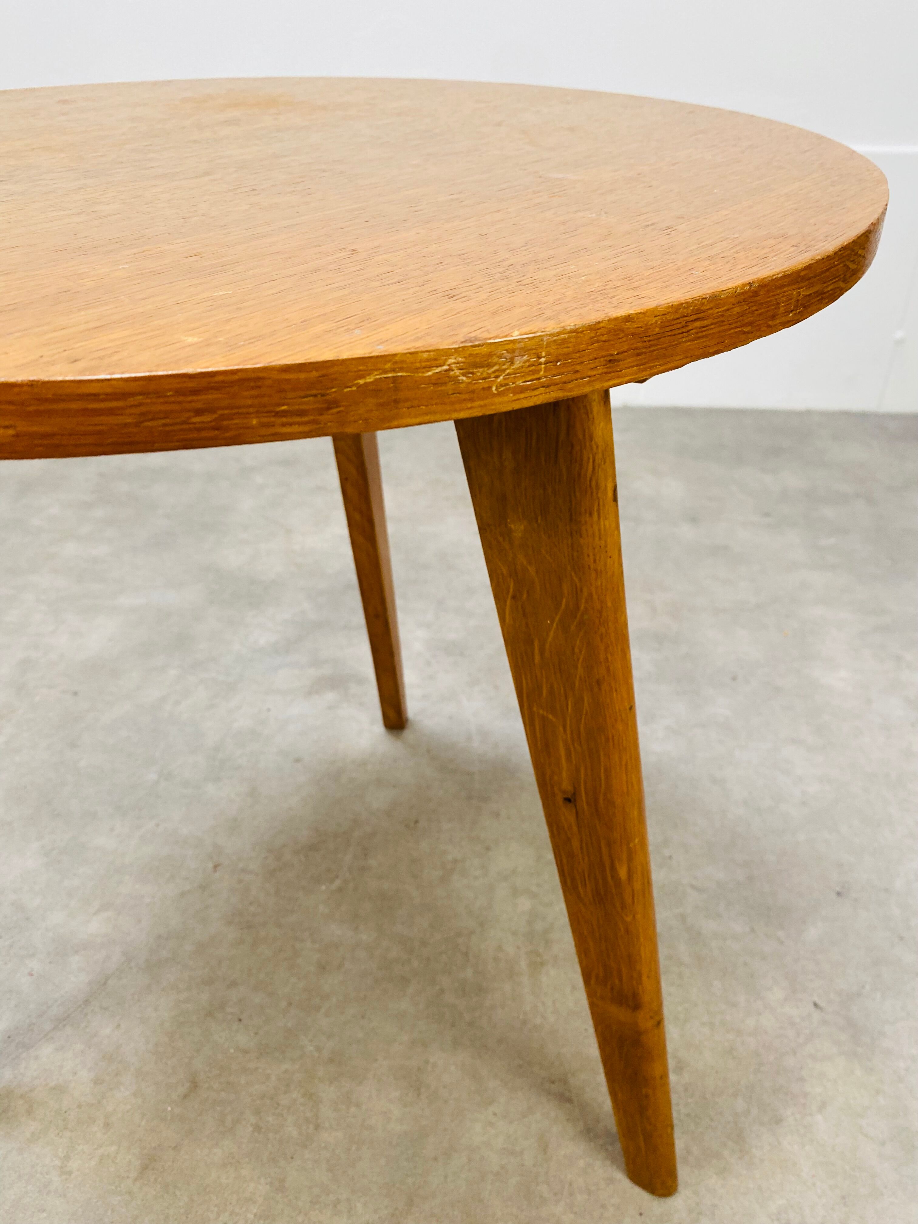 50's vintage wooden tripod side table with compass base