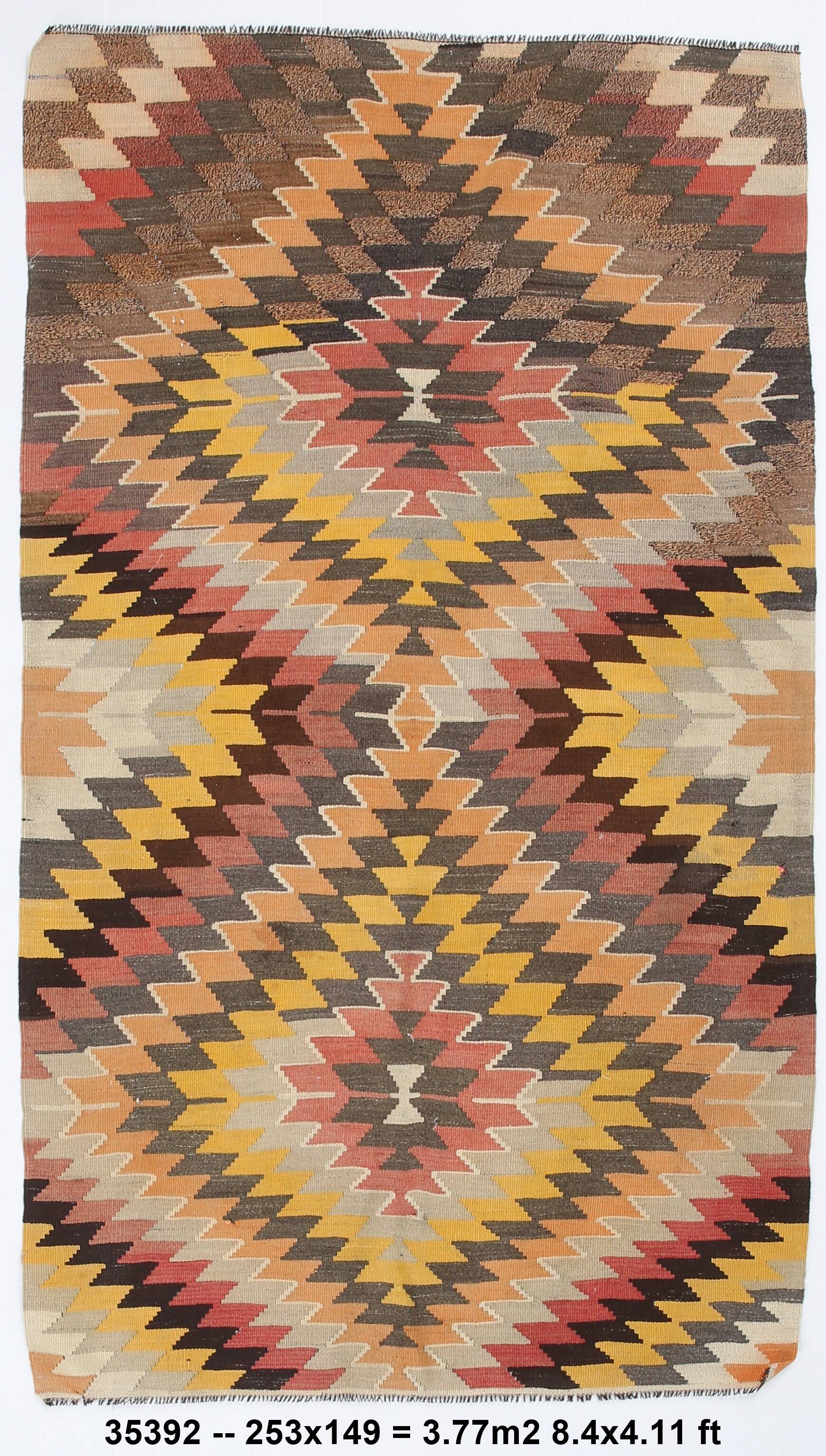 5x8 Orange & Brown Tribal Vintage Kilim Rug, 149x253Cm