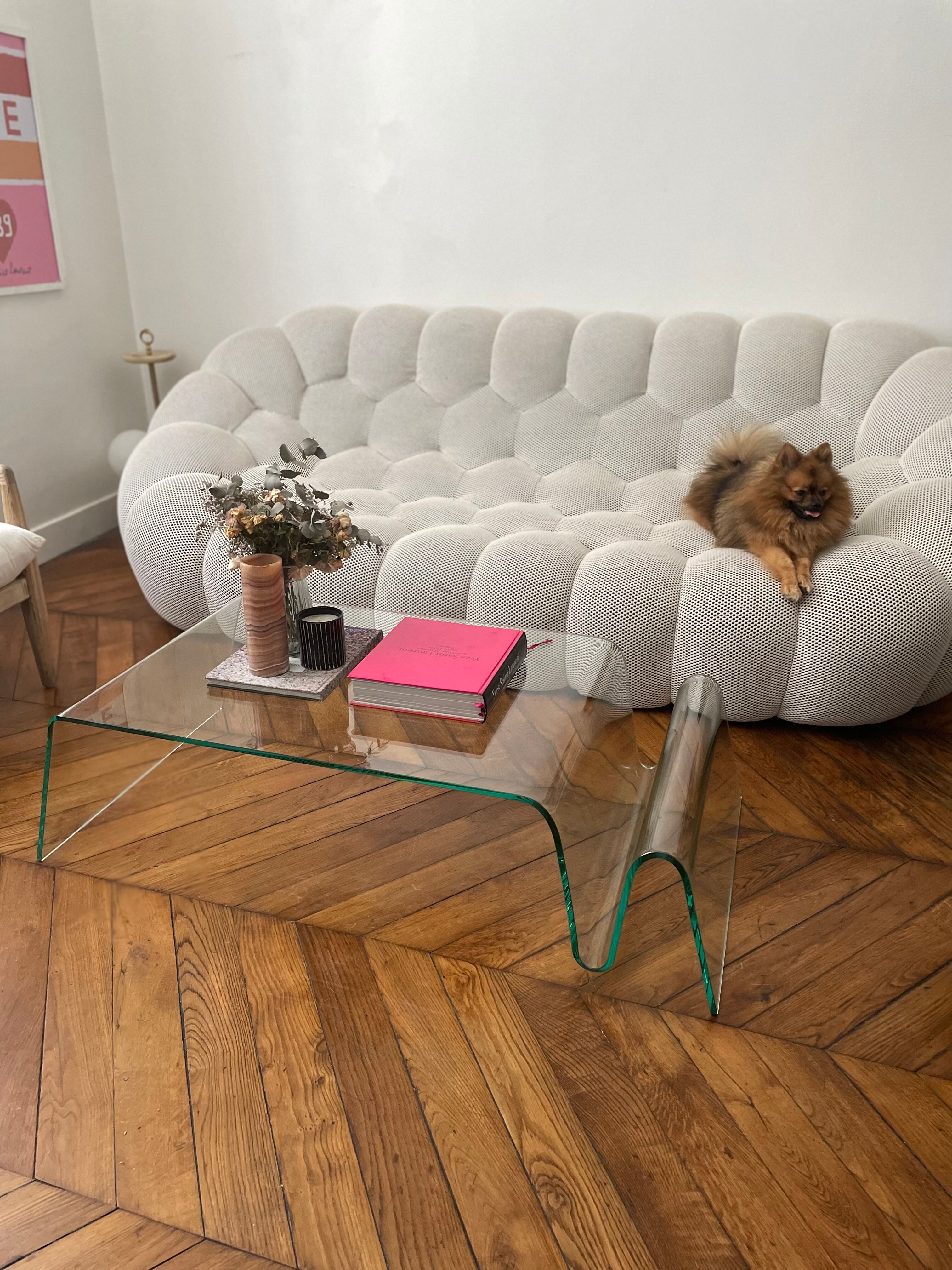 Vintage coffee table in curved corrugated tempered glass minimalist design