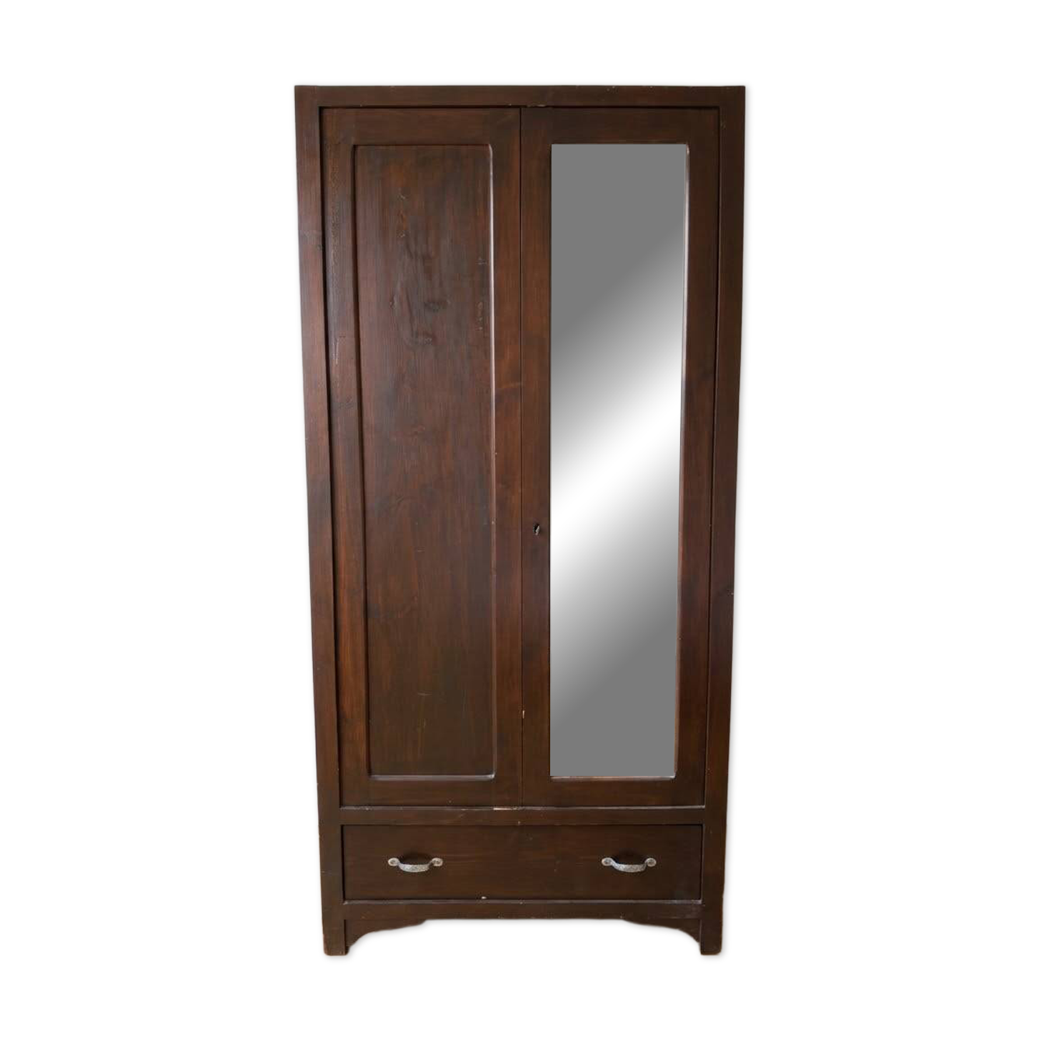 Rustic handcrafted wooden wardrobe with mirror