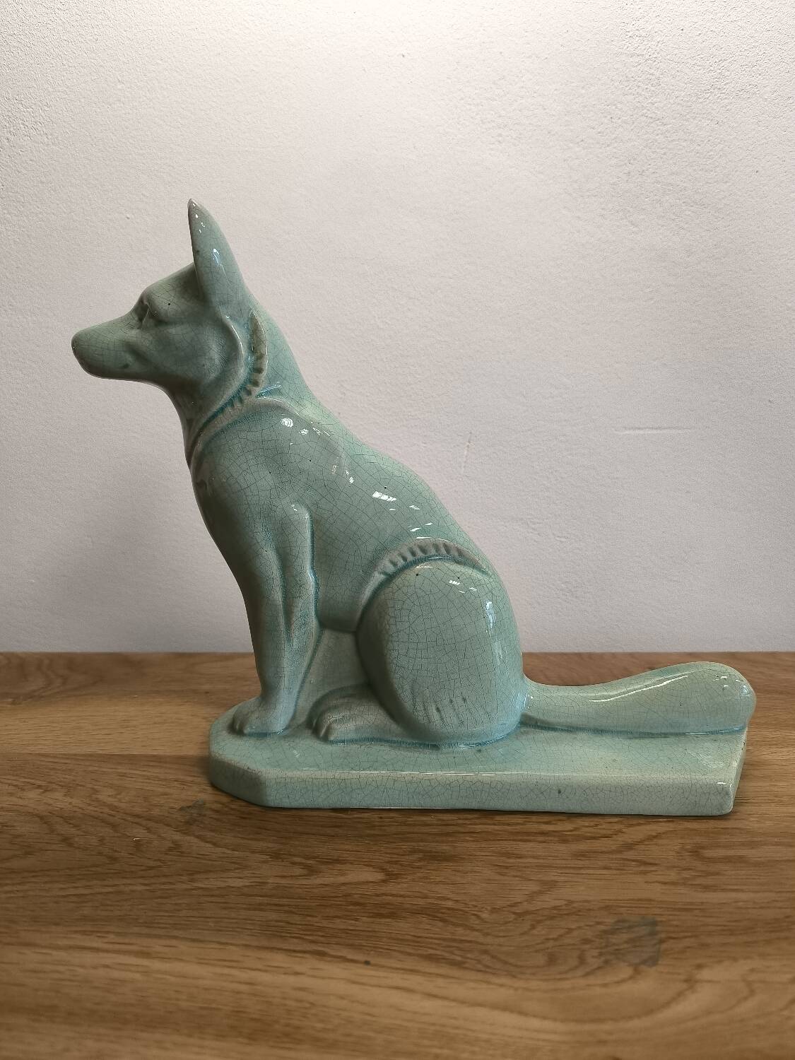 Celadon green crackled ceramic dog circa 1930