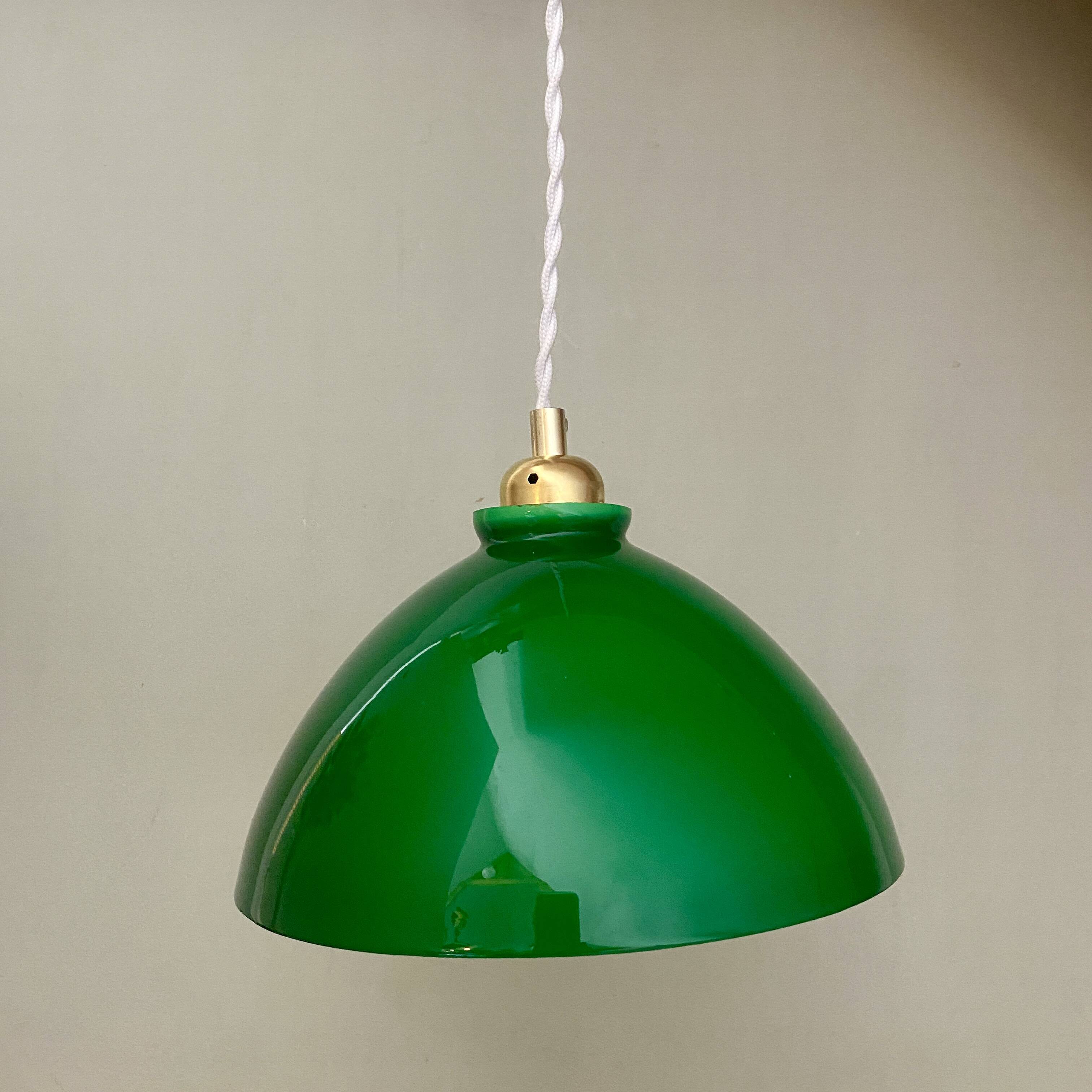 Vintage lampshade pendant light in green and white opaline
