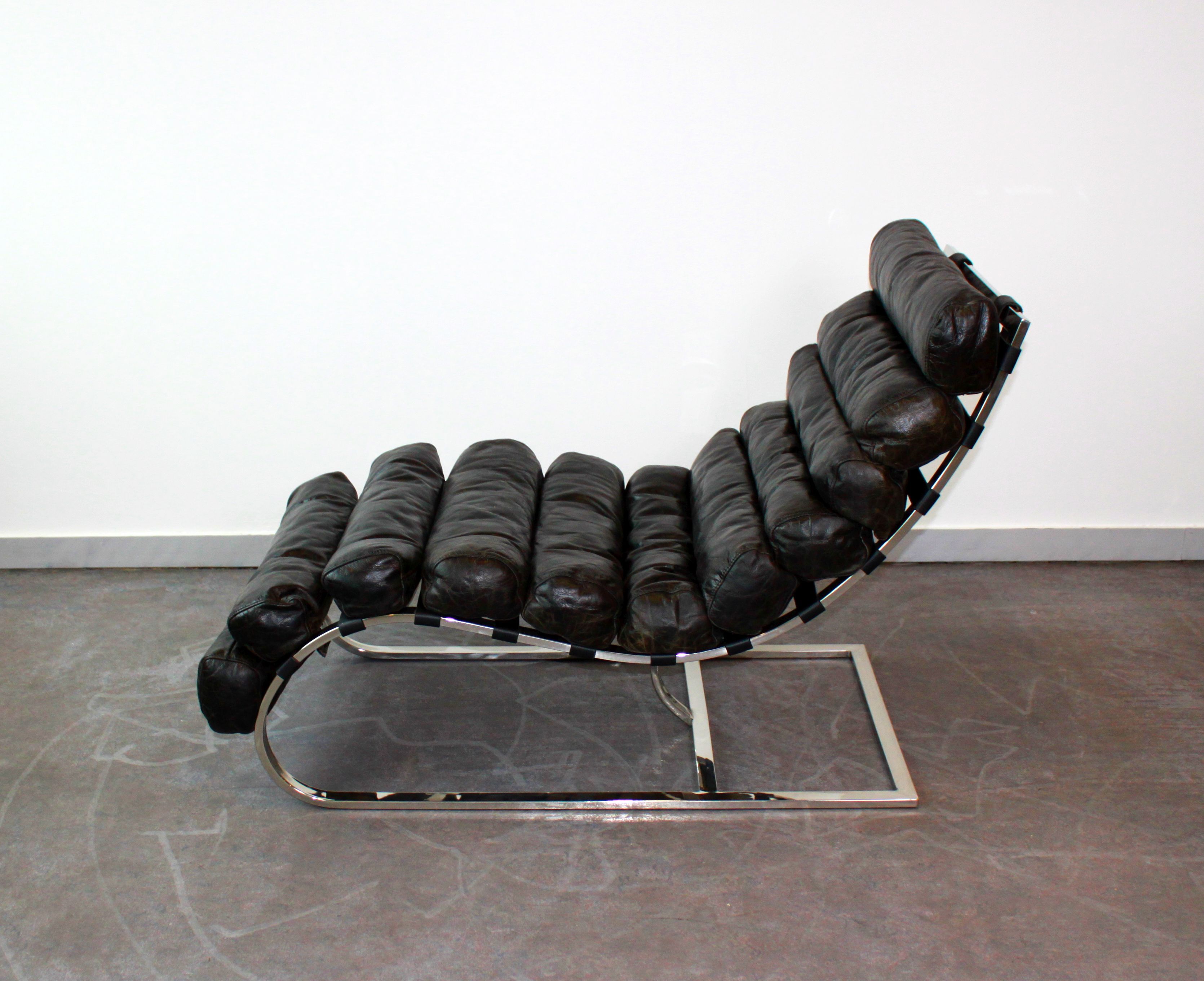 Metal and leather long chair 1970