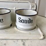 set of enamelled pots to fix (soda, soap, salt) early twentieth century