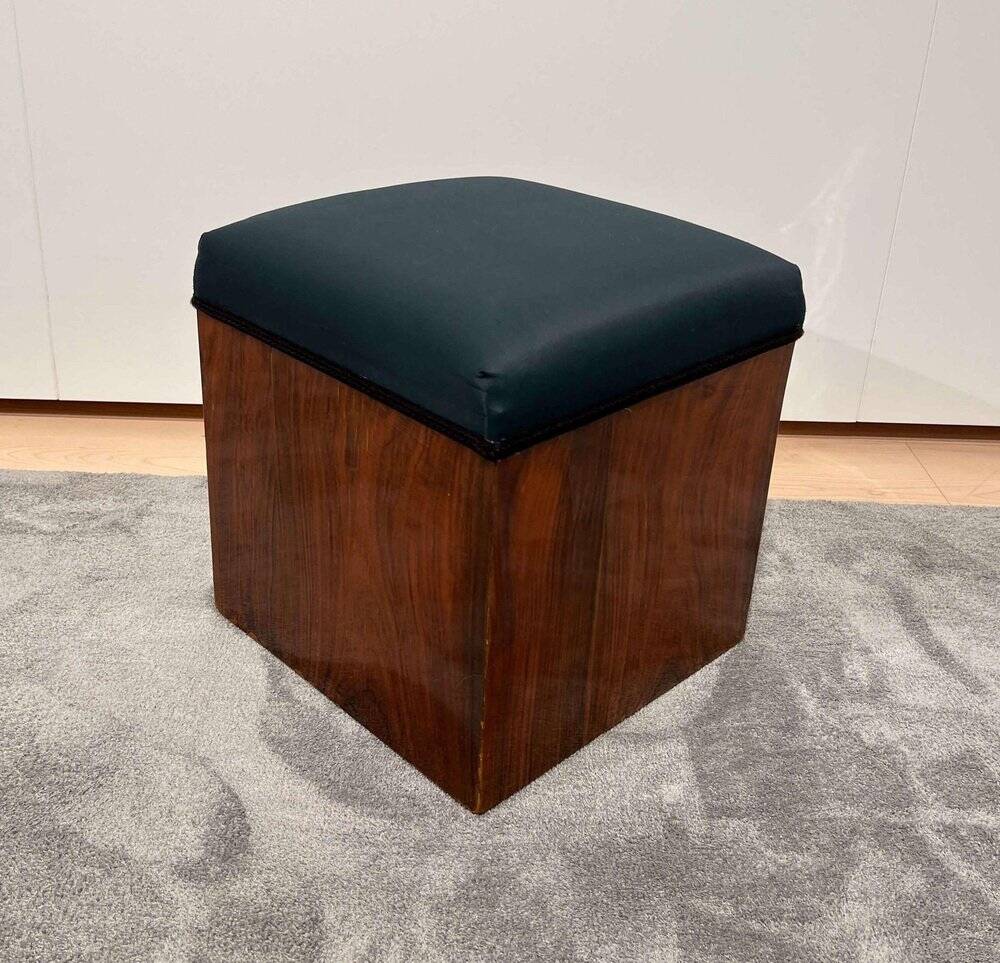 Art Deco Cubic Stool in Walnut Veneer, France, 1930s