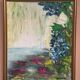 Mid-Century Oil on Canvas “Water Lilies” by Lena Larsson Framed 50 × 42 cm