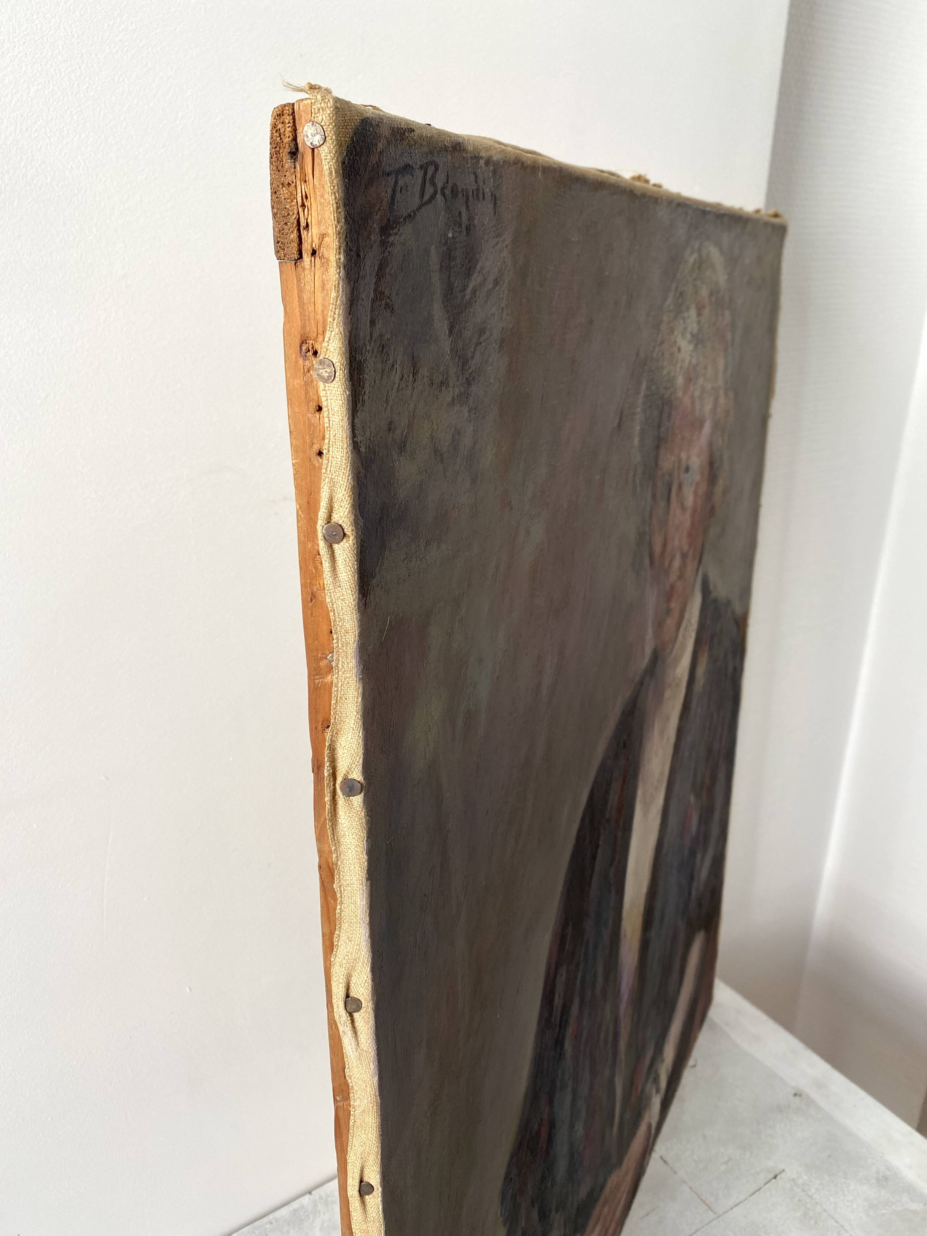 Old portrait signed Fernand Blondin dated 1932, vintage oil on canvas of a woman