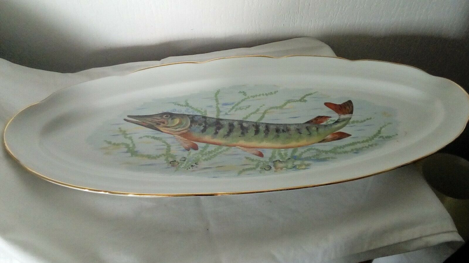 Fish dish in vierzon sturgeon porcelain