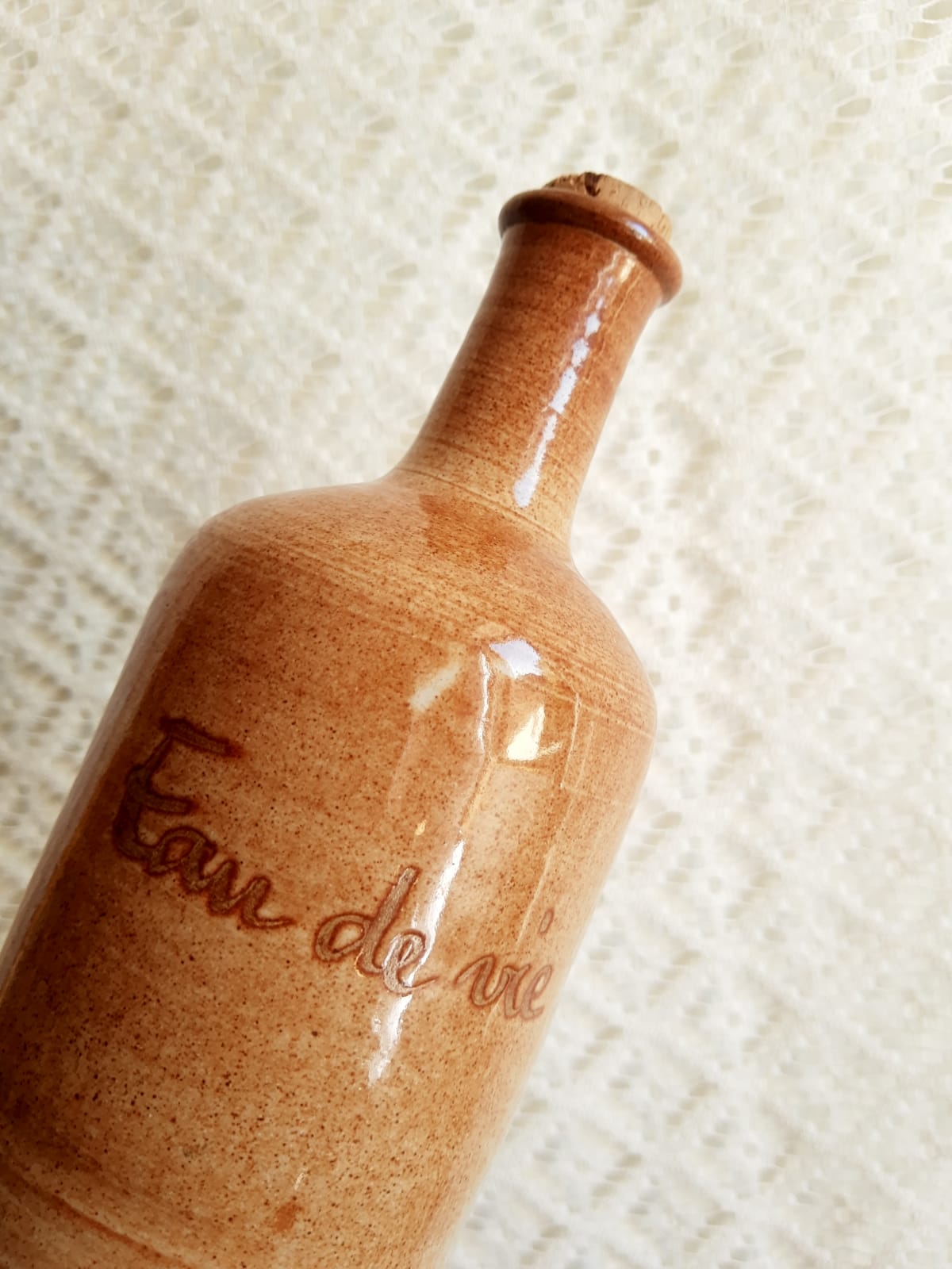 Vintage Mongolfier stoneware brandy bottle