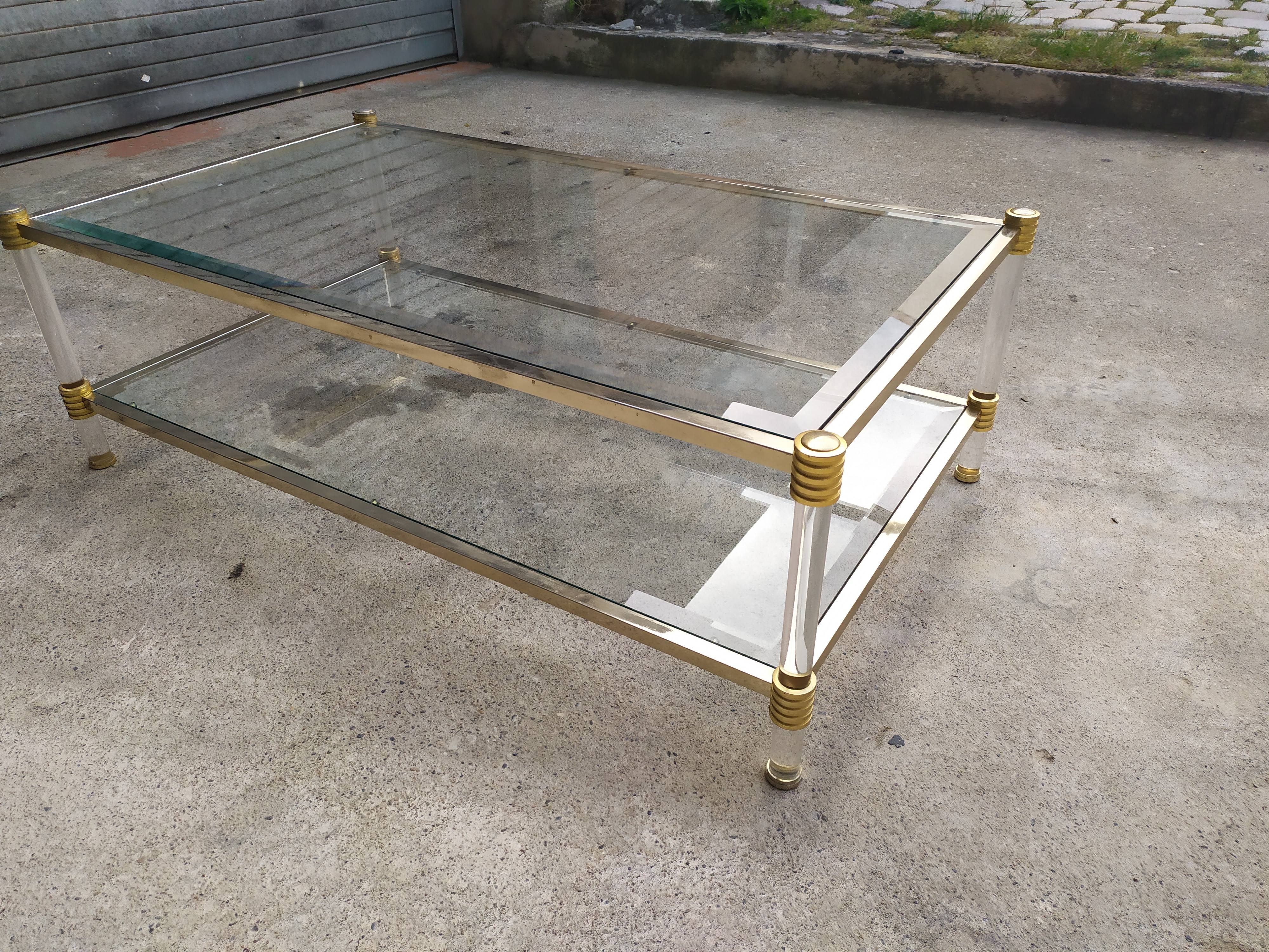 Table basse double plateau verre vintage