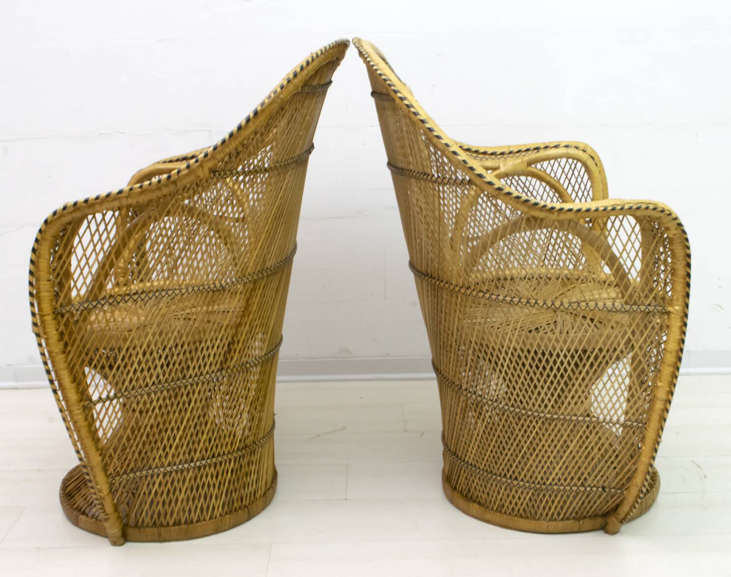 Pair of Mid-Century Modern Wicker Emmanuelle Armchairs from Kok Maison, 197