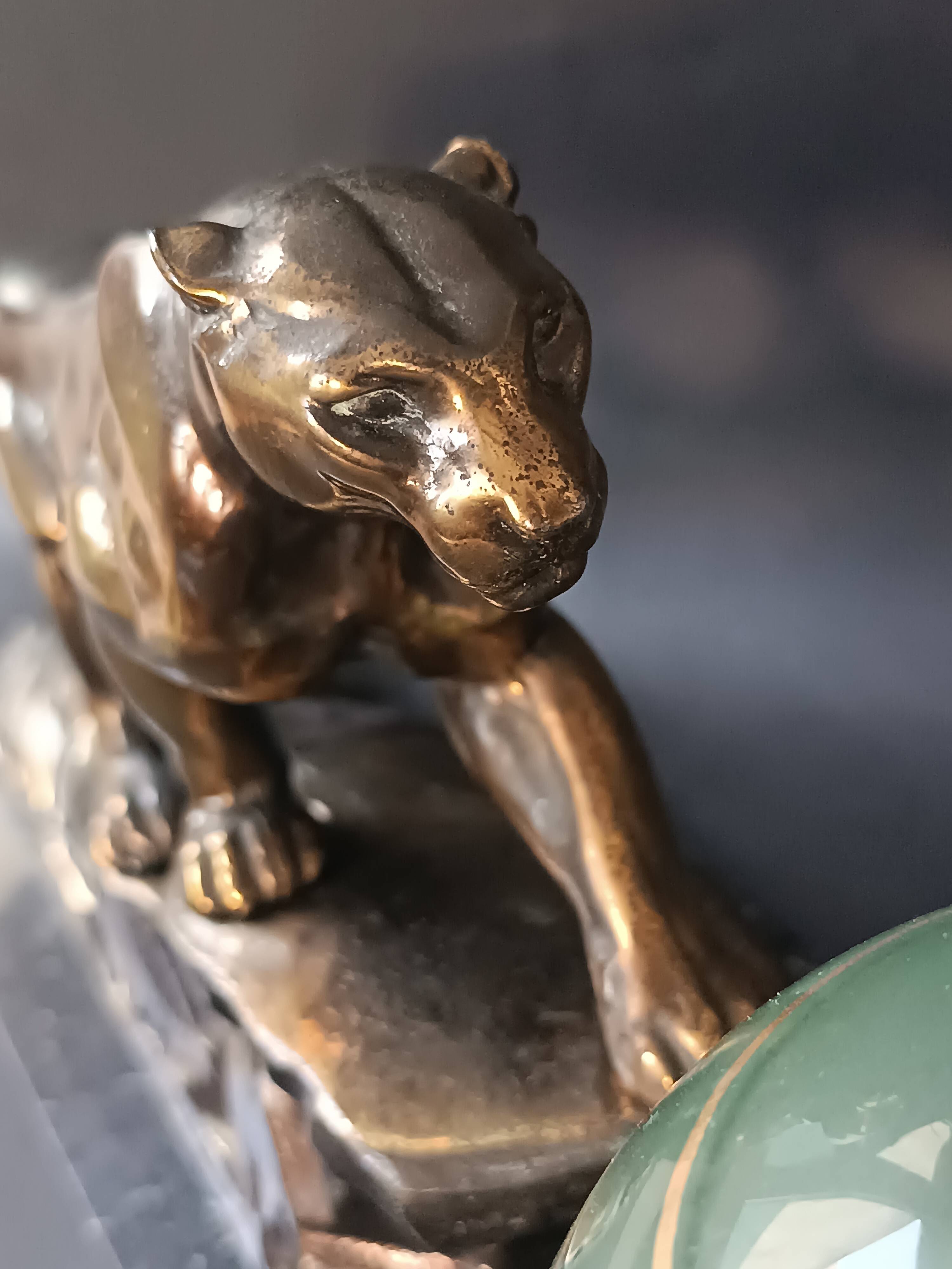 Panther desk lamp in spelter on a black and white marble base 1925