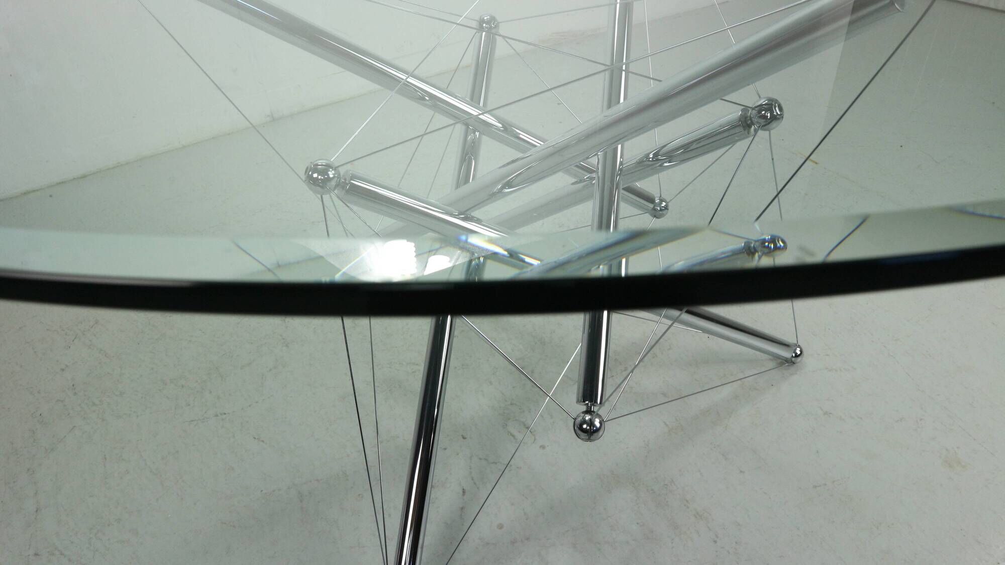 Theodore Waddell for Cassina 714 Tensegrity Chromed Steel Dining Table, 1980s