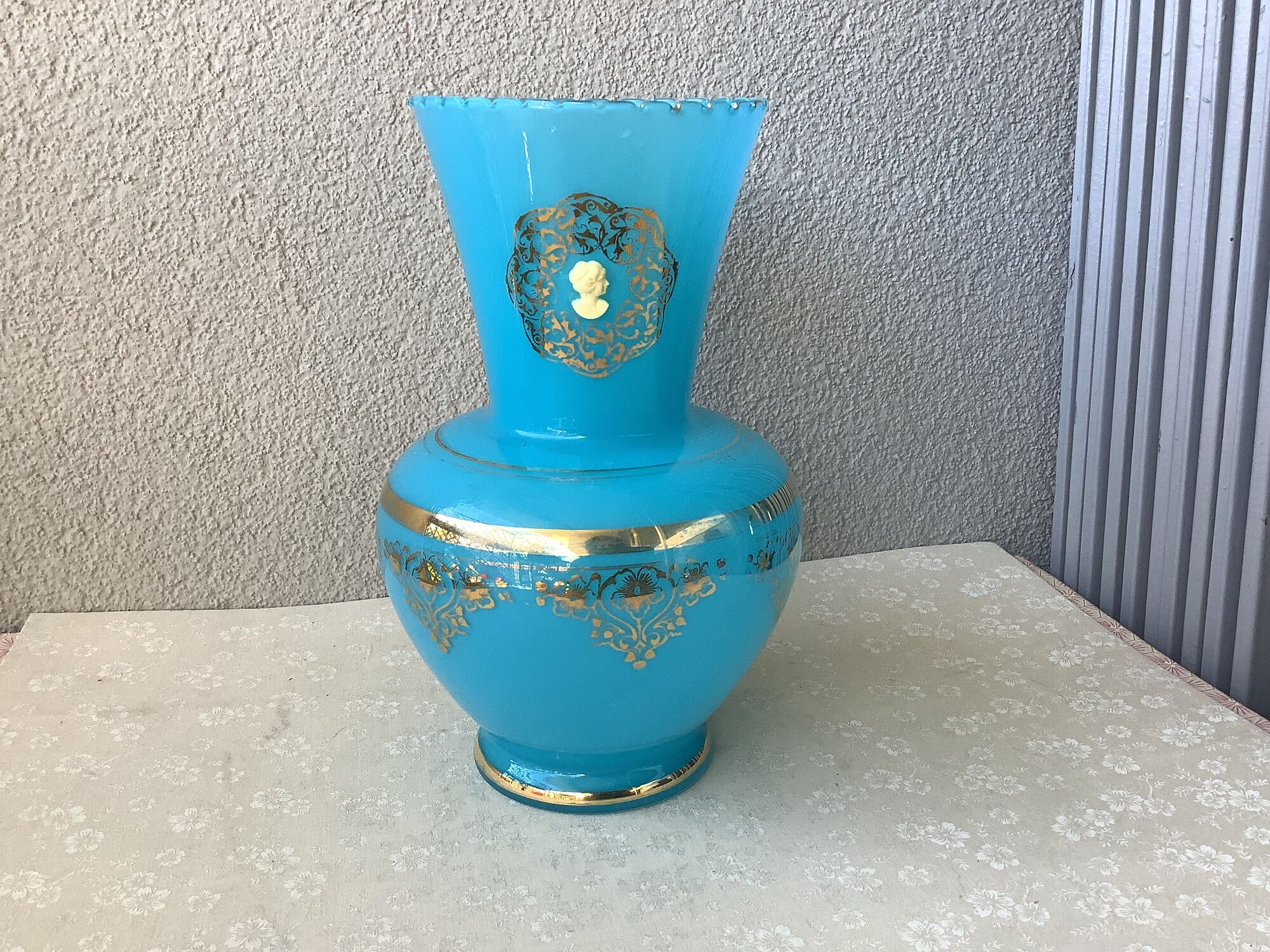 Florentine blue opaline vase Italy - Mid Century