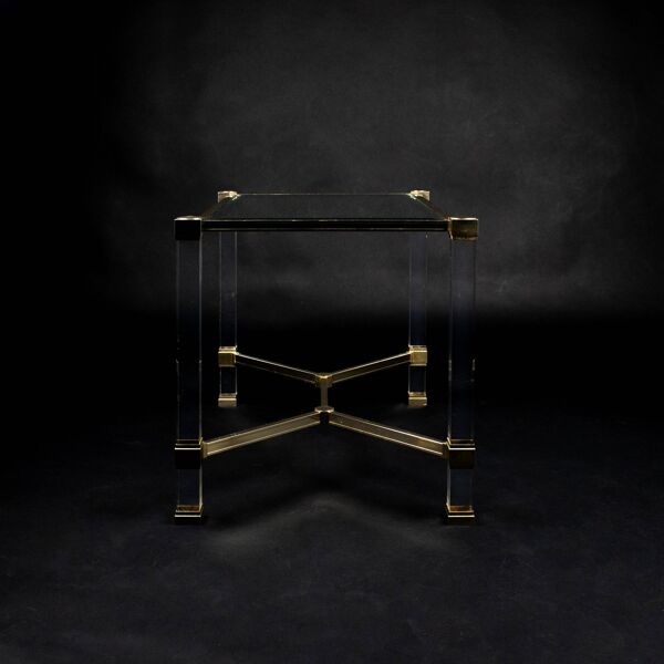 Table basse Pierre Vandel verre plexiglass et laiton doré