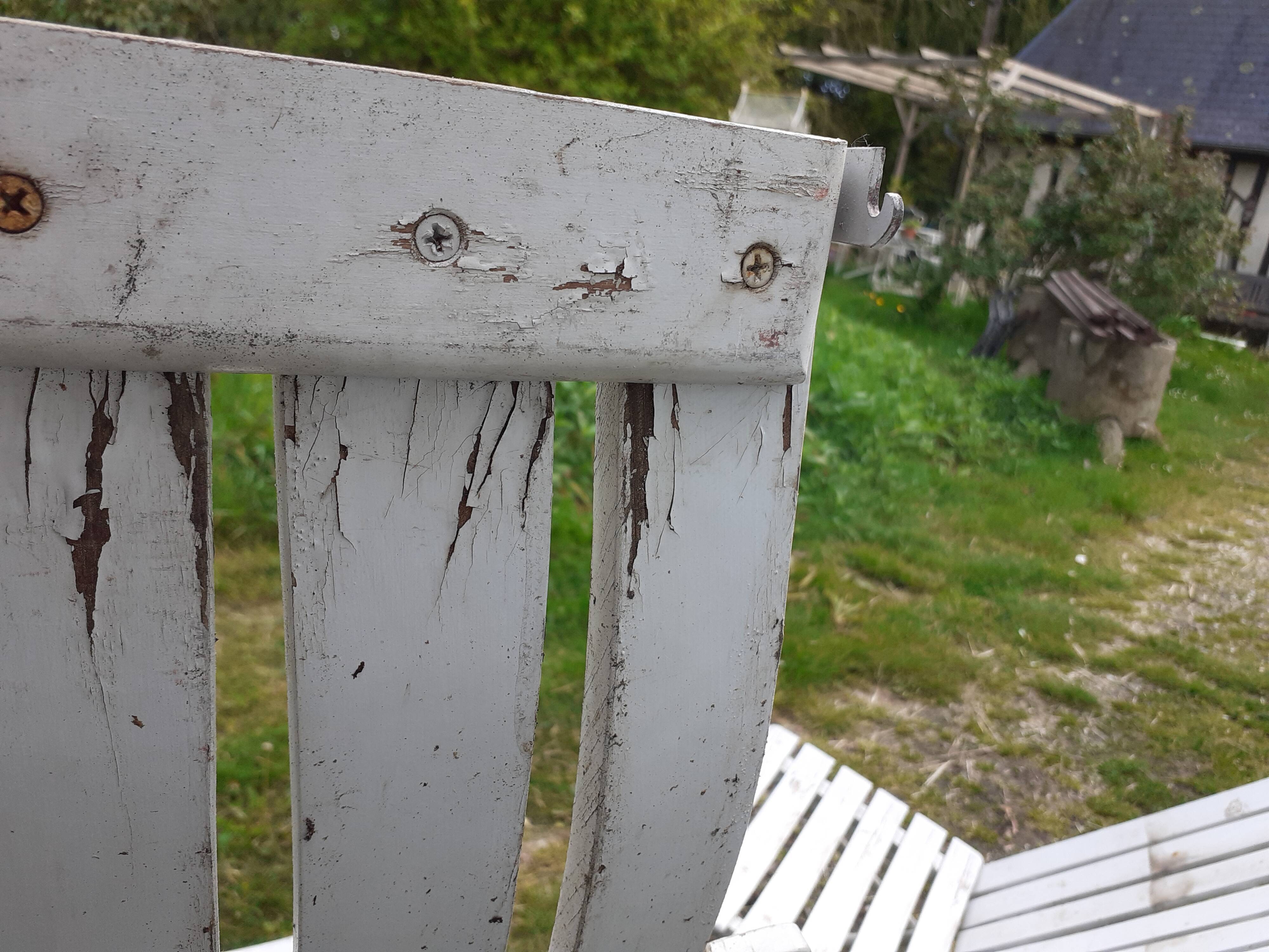 Pair of iron and old wood garden chairs