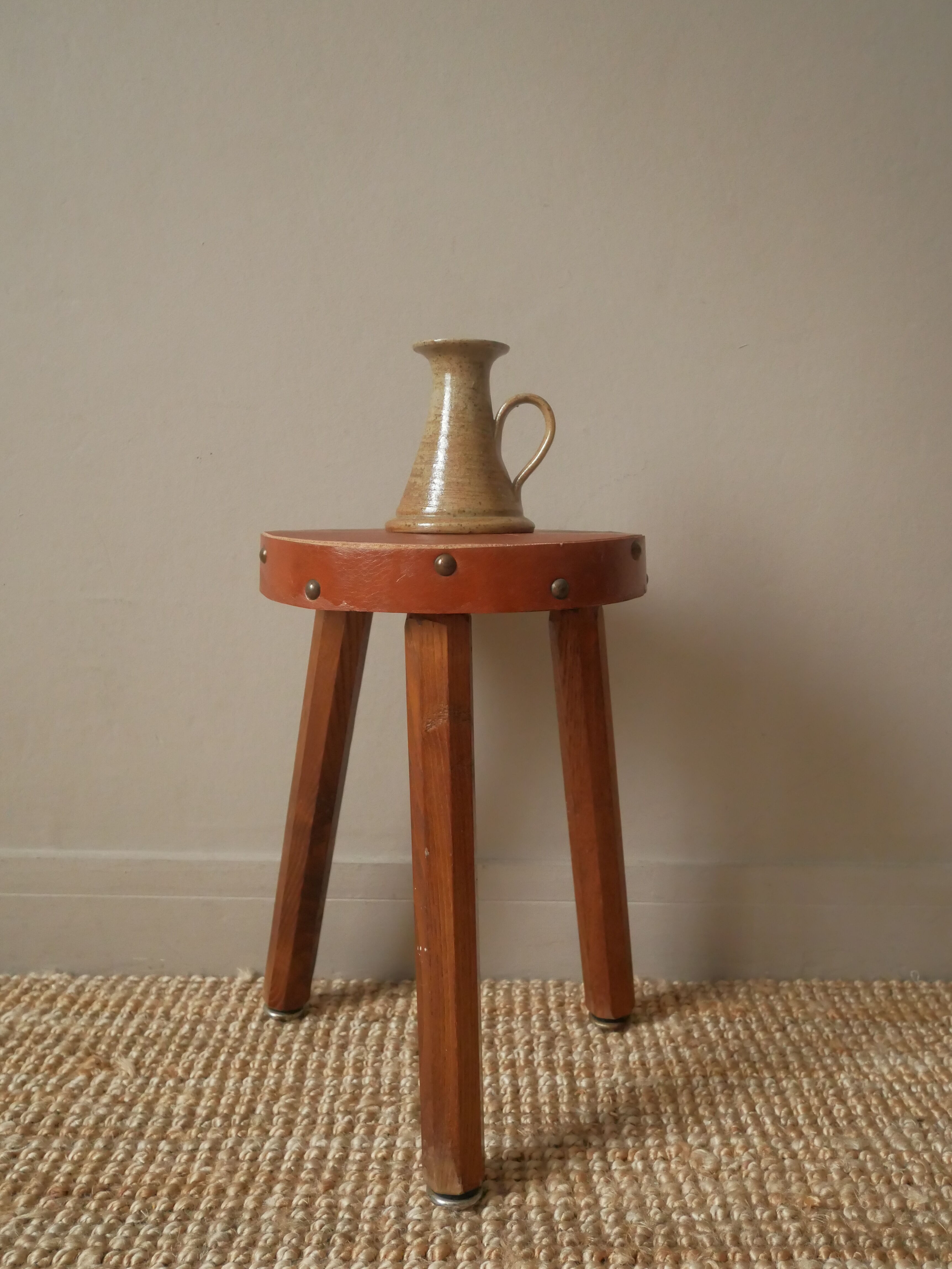 Vintage handheld stoneware candle holder, Scandinavian decorative object