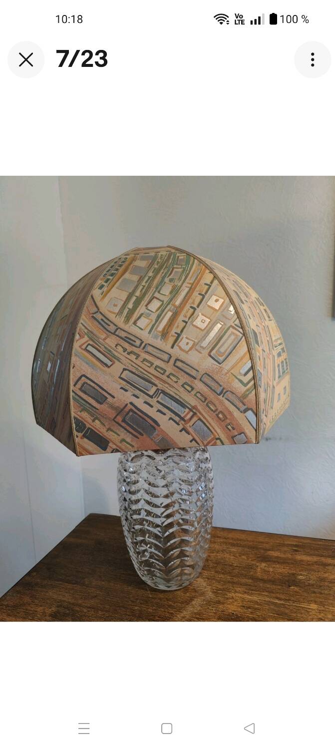 Large 1980s Lamp with Crystal Base/Vase/Handcrafted Lampshade - Unique Piece