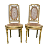 Paire de chaises bois doré & cannage style Louis XVI