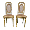 Pair of Golden Wood Chairs - Louis XVI Style Cannage