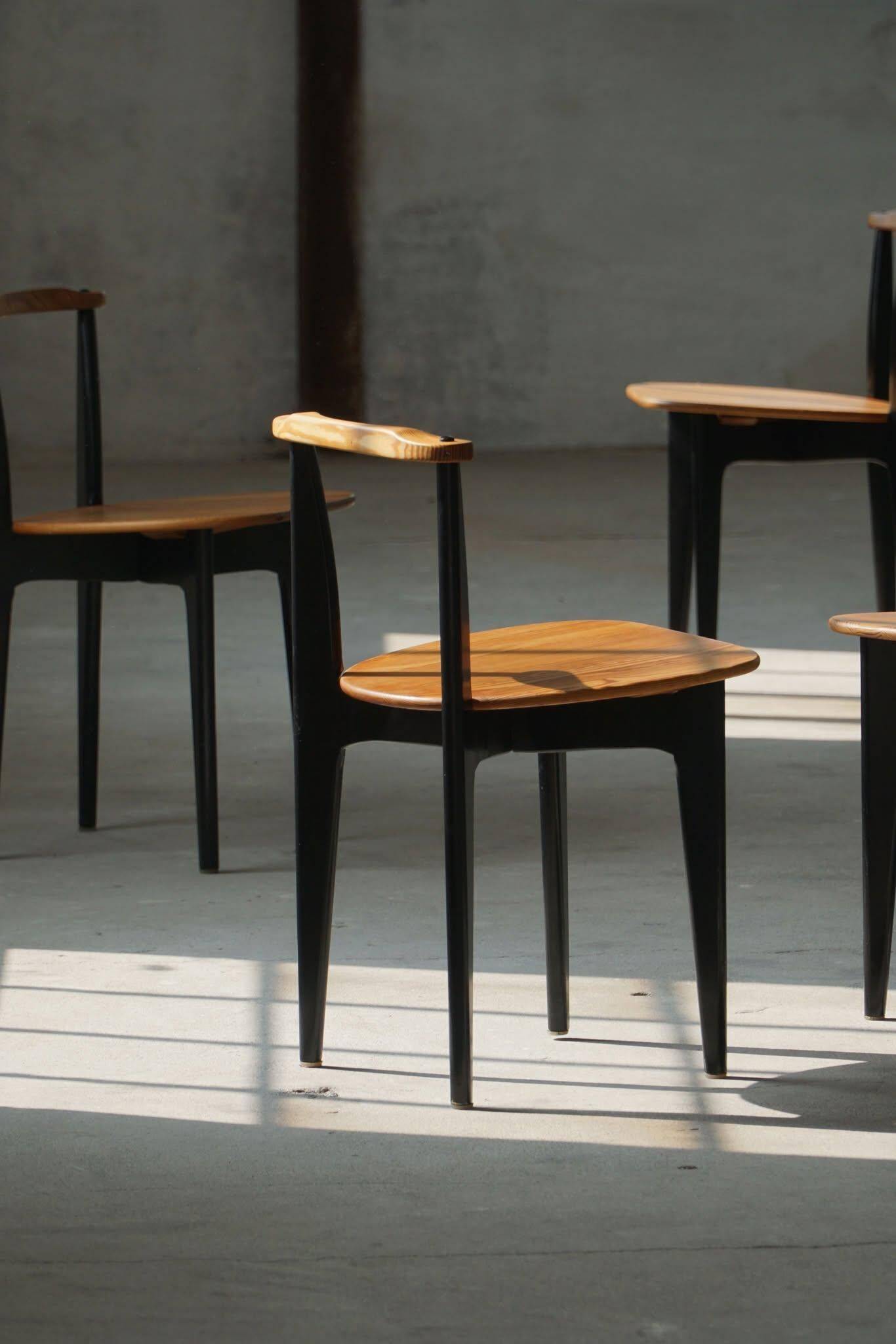 Set of 4 'Thema' chairs in pine by Yngve Ekström, Swedese, Modern Swedish, 1954