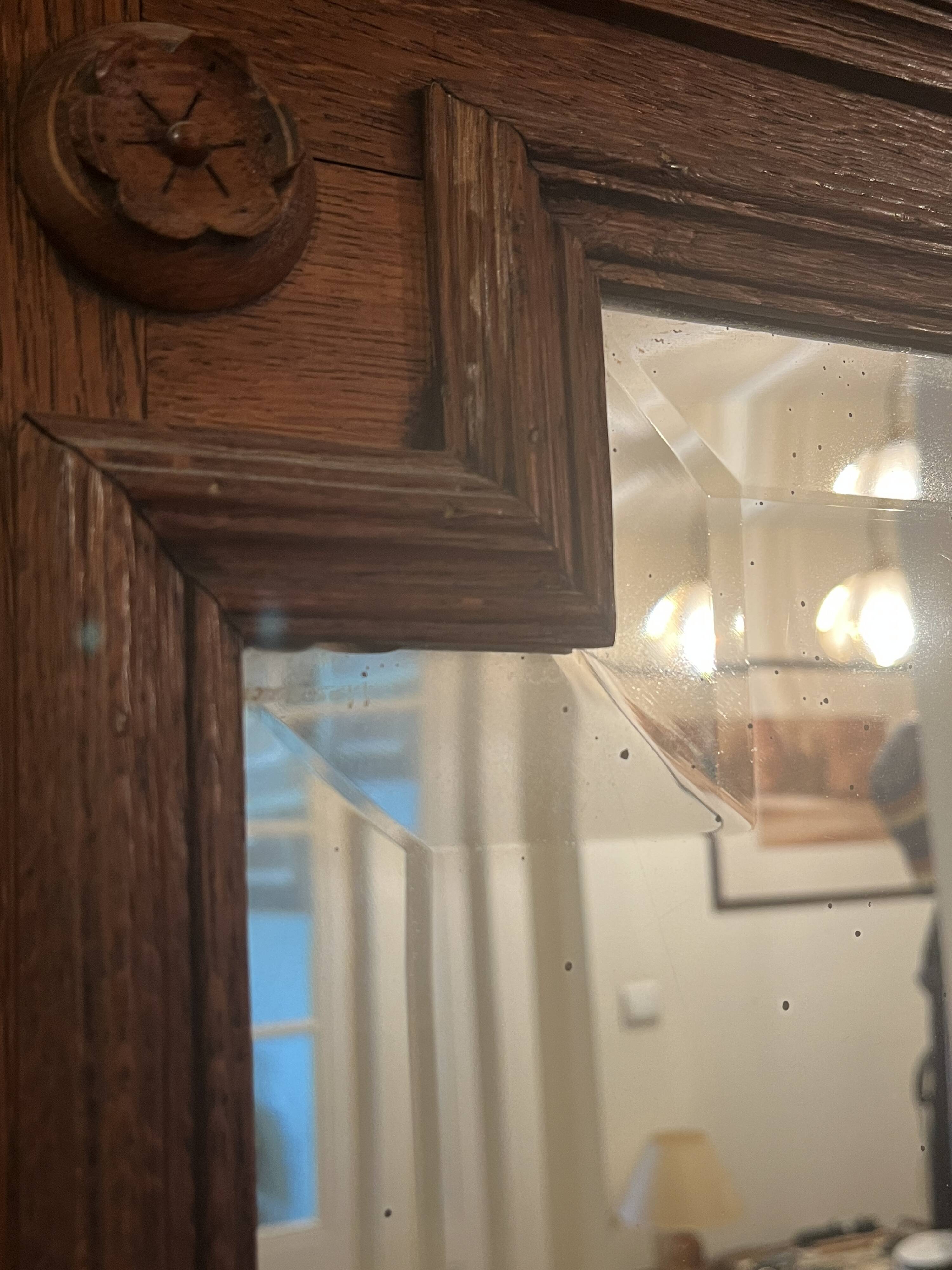 Important trumeau mirror Henri II solid oak 19th century