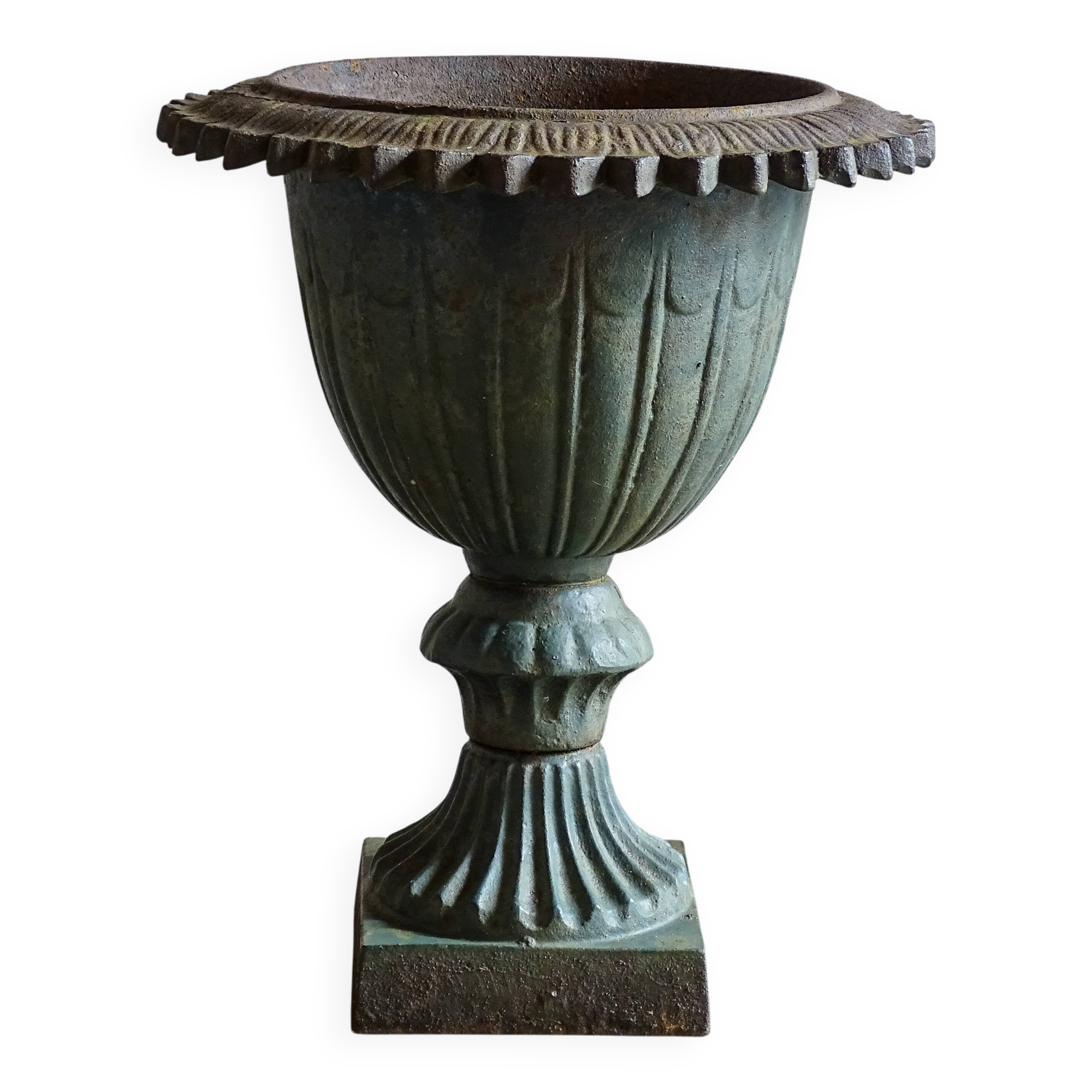 Antique Cast Iron Garden Urn, Campana Form Planter
