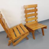 Pair of Vintage Brutalist Slatted Wood Lounge Chairs