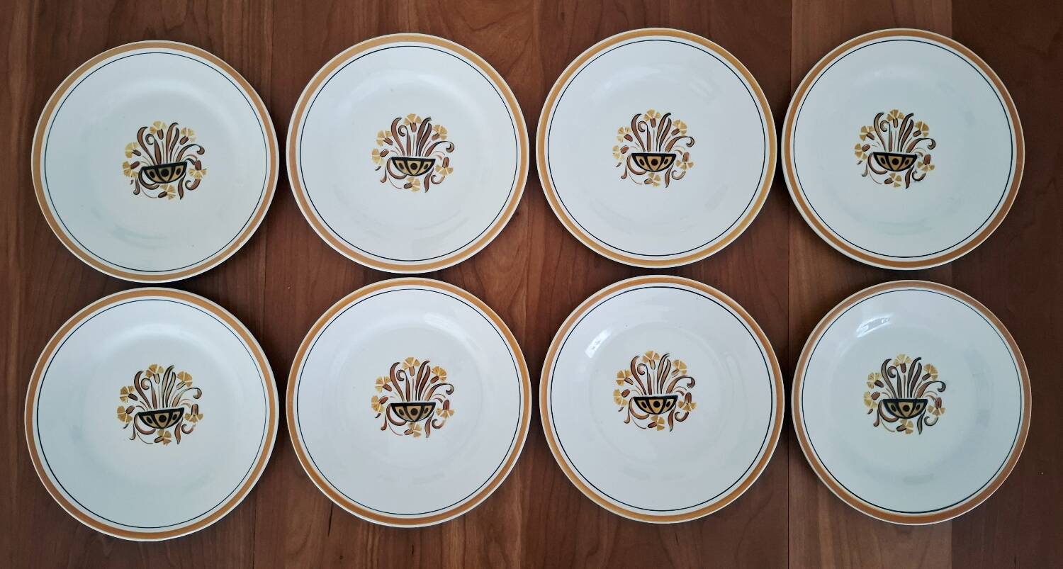 Antique Creil and Montereau Earthenware Dessert Plates, Eye Pattern