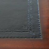 Bureau anglais ancien du XIXe siècle avec plateau en cuir noir