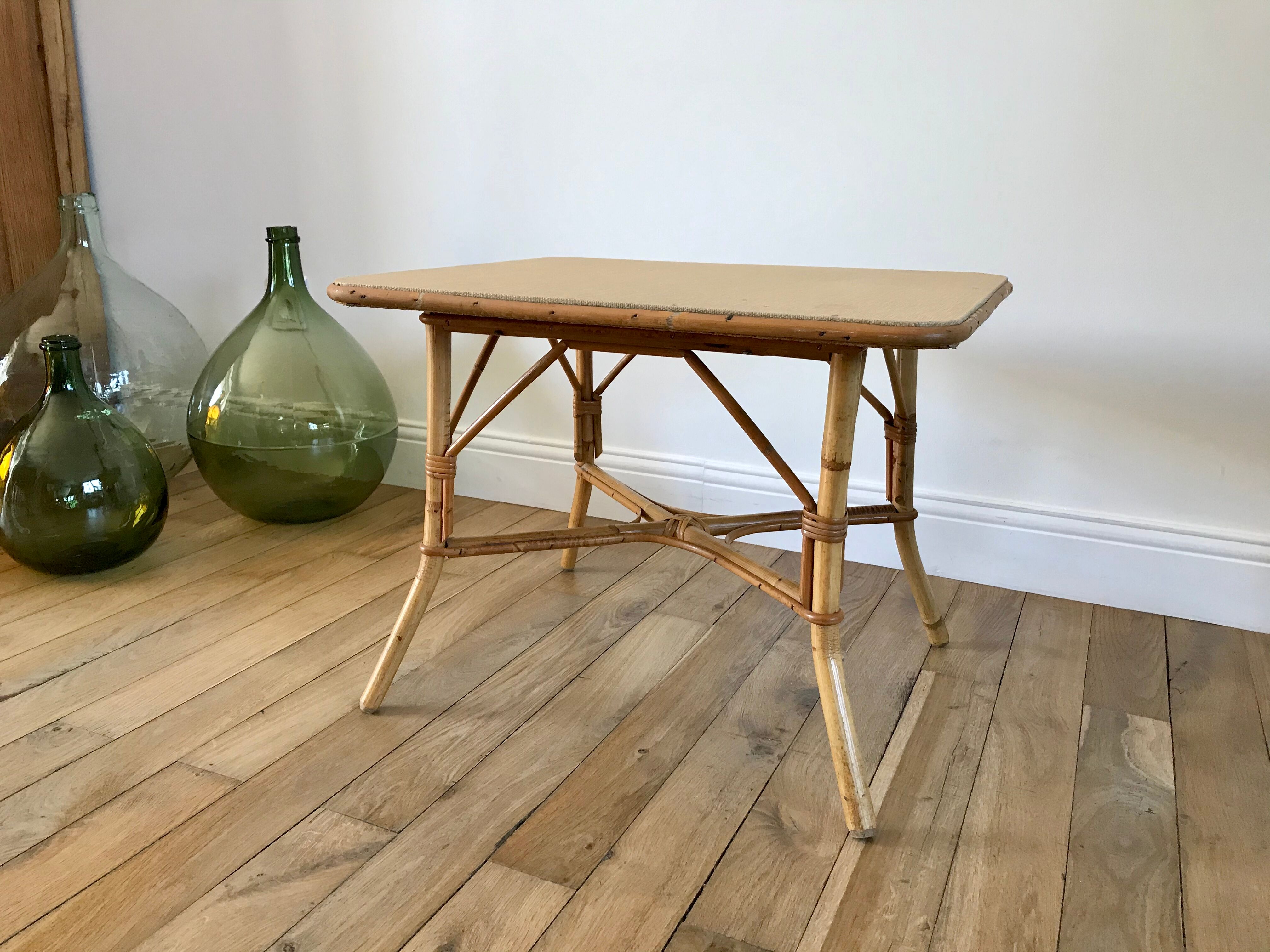 Coffee table in rattan and bamboo 60s