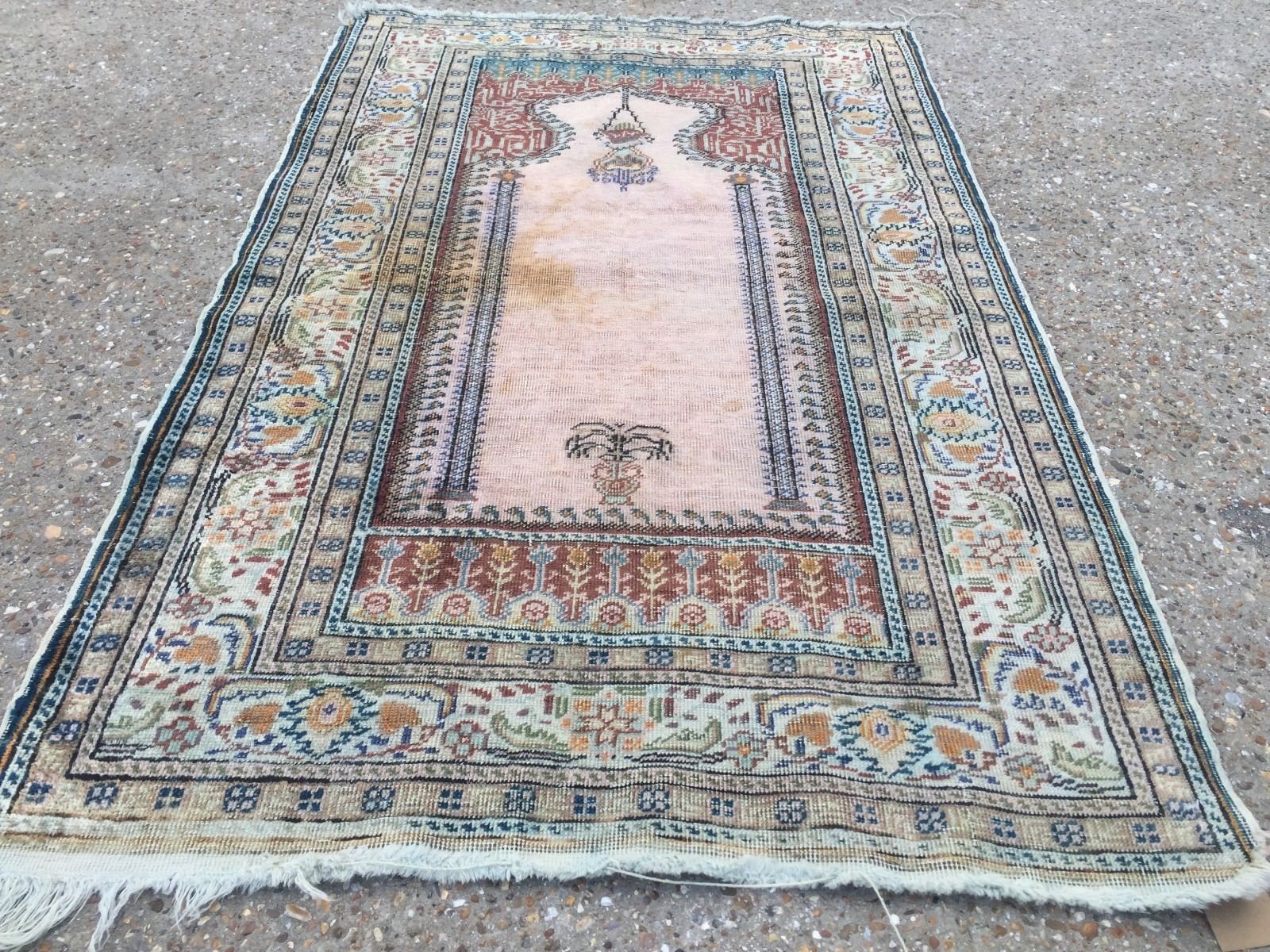 Antique Turkish Silk Rug 128x79cm Tribal Boho vintage old
