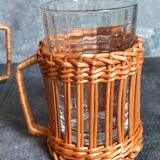 Six vintage 50s glasses in braided rattan cases