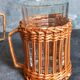 Six vintage 50s glasses in braided rattan cases