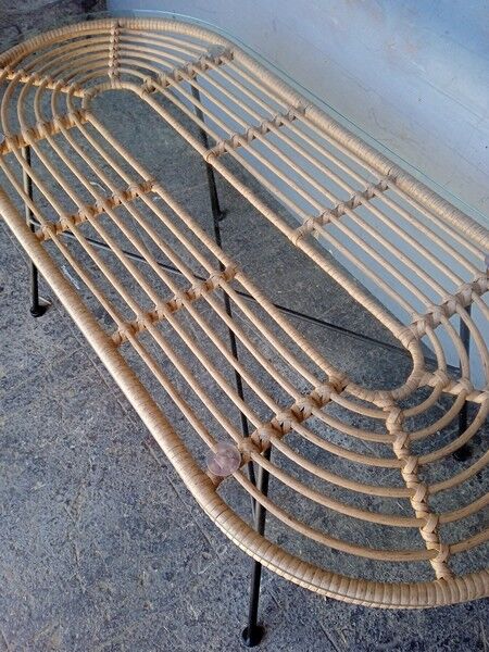Vintage rattan and metal design coffee table