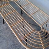 Vintage rattan and metal design coffee table