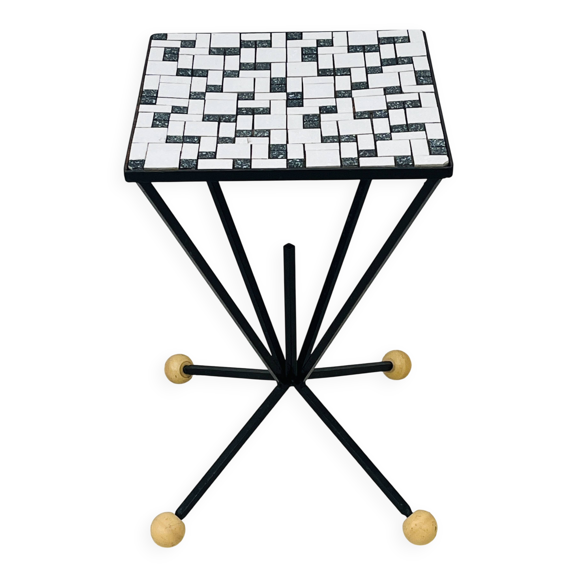 Wrought iron stela and black and white tiled top from the 1960s.