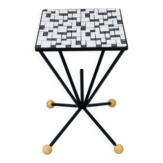 Wrought iron stela and black and white tiled top from the 1960s.