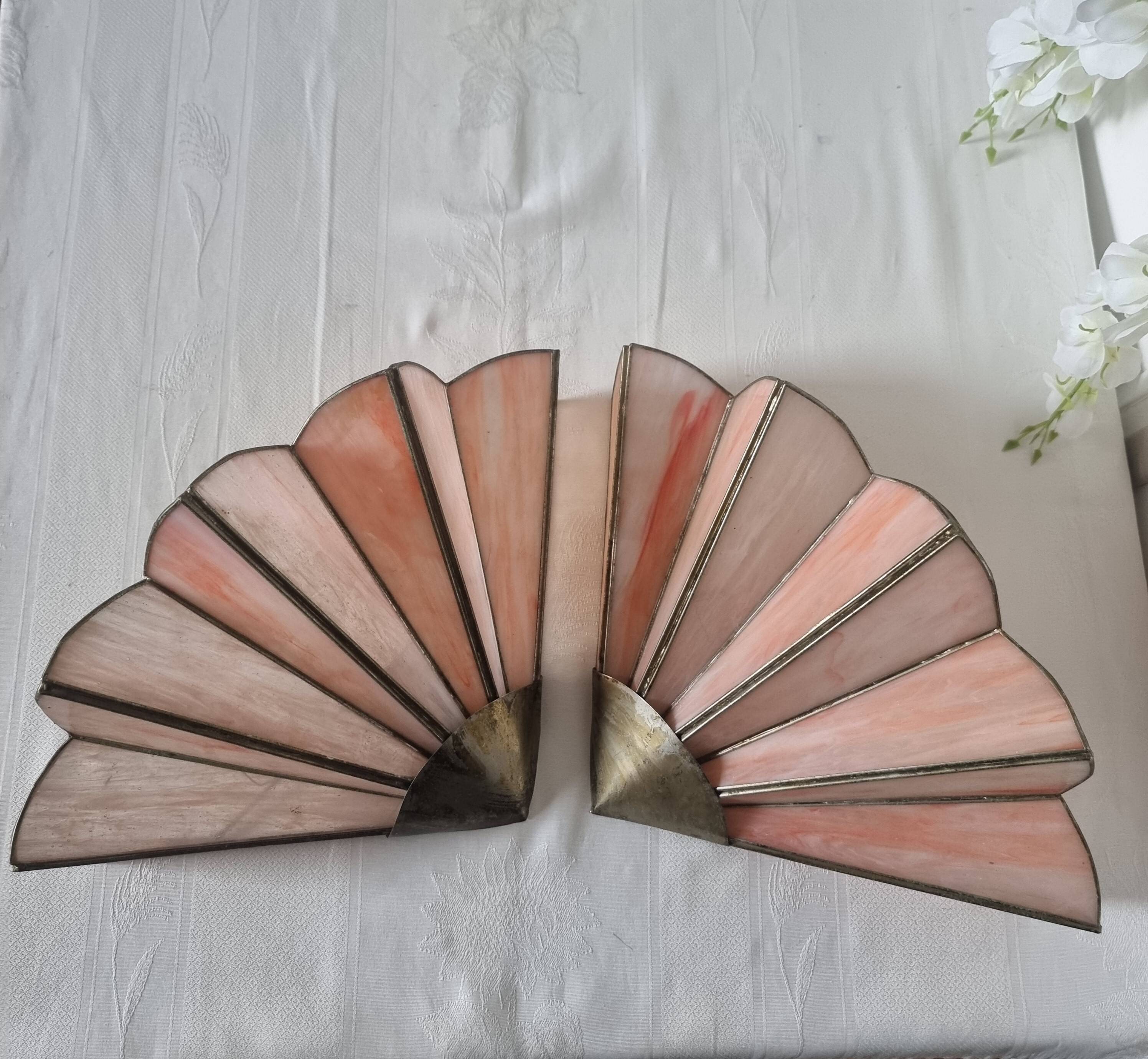 Art Deco style wall lights in brass and real glass paste